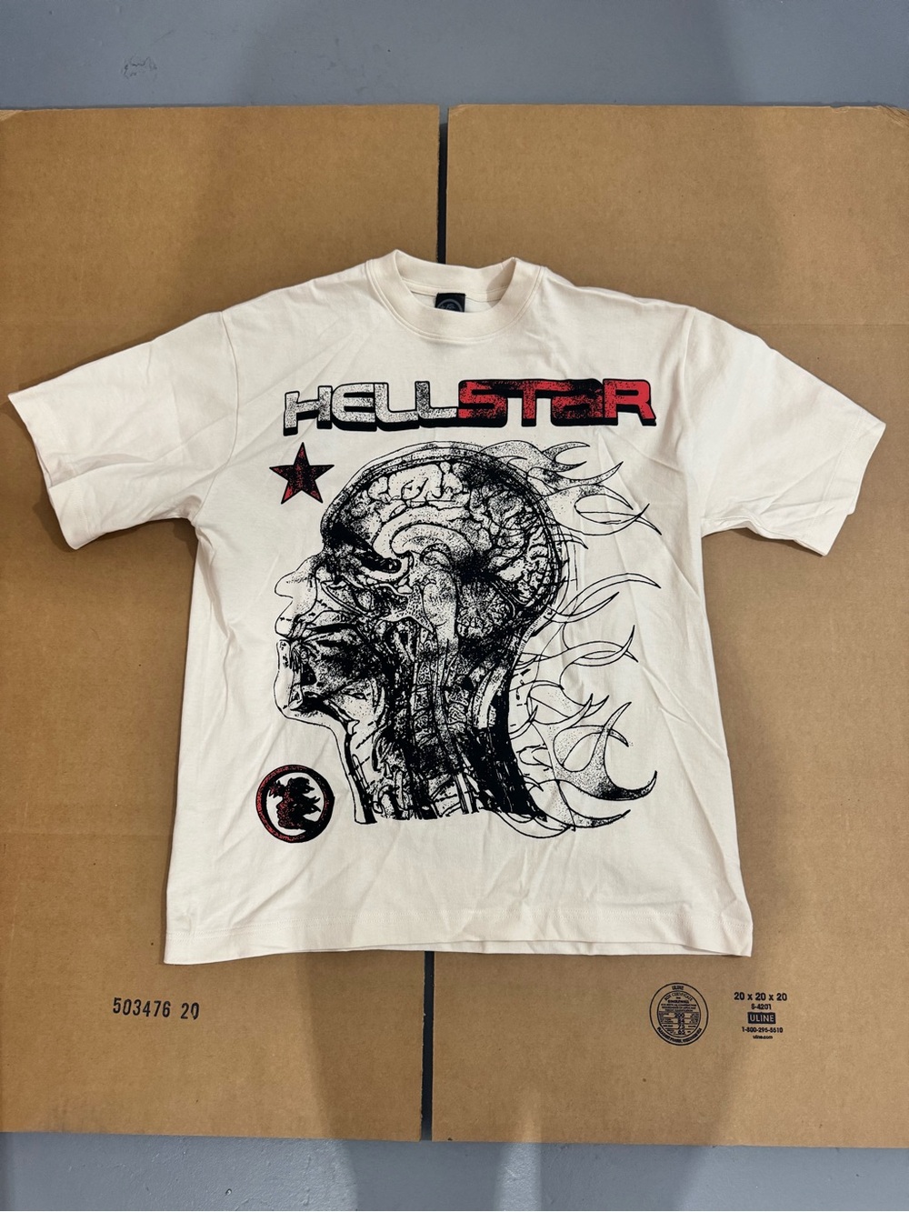 Hellstar Cream Graphic Short-Sleeve Tee for Men